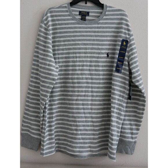 Polo Ralph Lauren Men's Sz XL Gray/White Striped Waffle Knit L/S Sleep Shirt - Picture 1 of 8